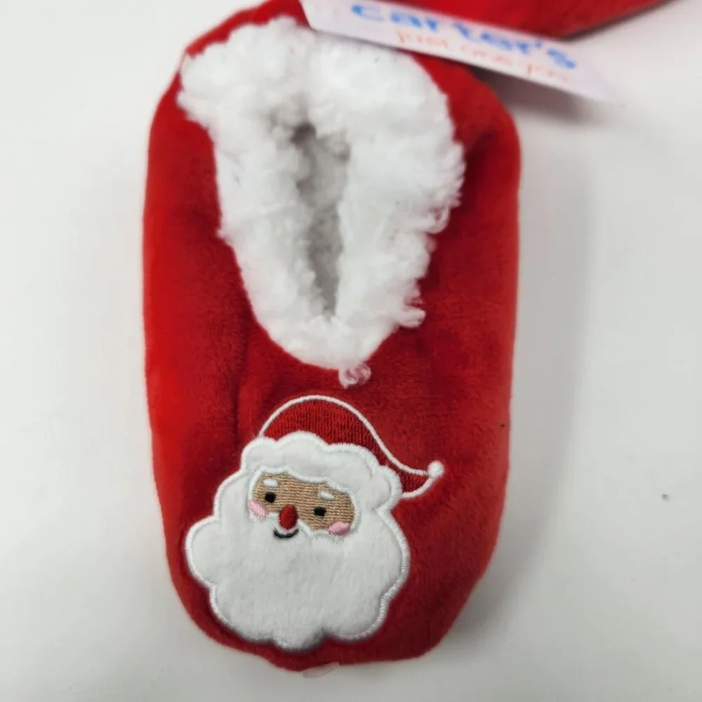 Carters Baby Santa Slippers Red With White Faux Fur Size 4-5T Anti-Slip Sole NWT